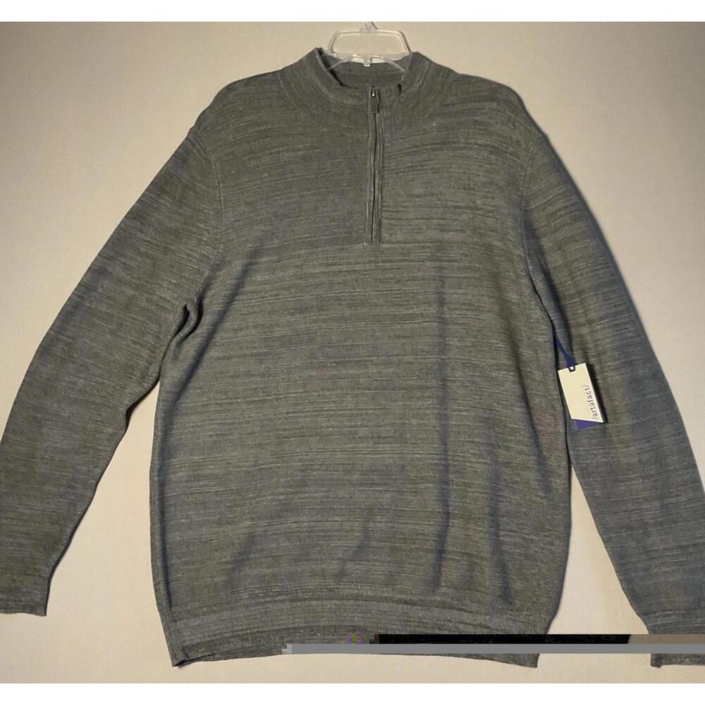 Artefact Men's L Textured Garter Stitch 1/4 Zip Long Sleeve Grey Sweater NWT
